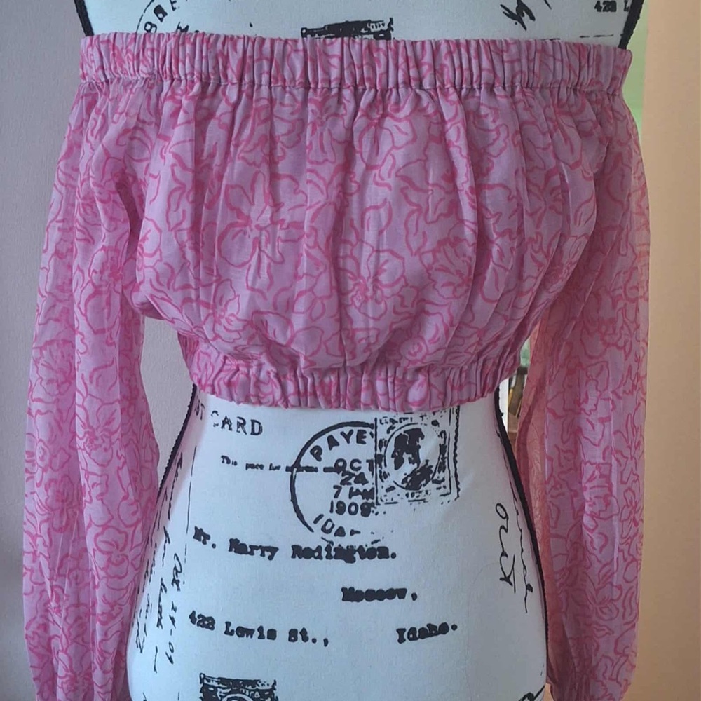 Lovers + Friends Pink Floral Off-Shoulder Crop Top